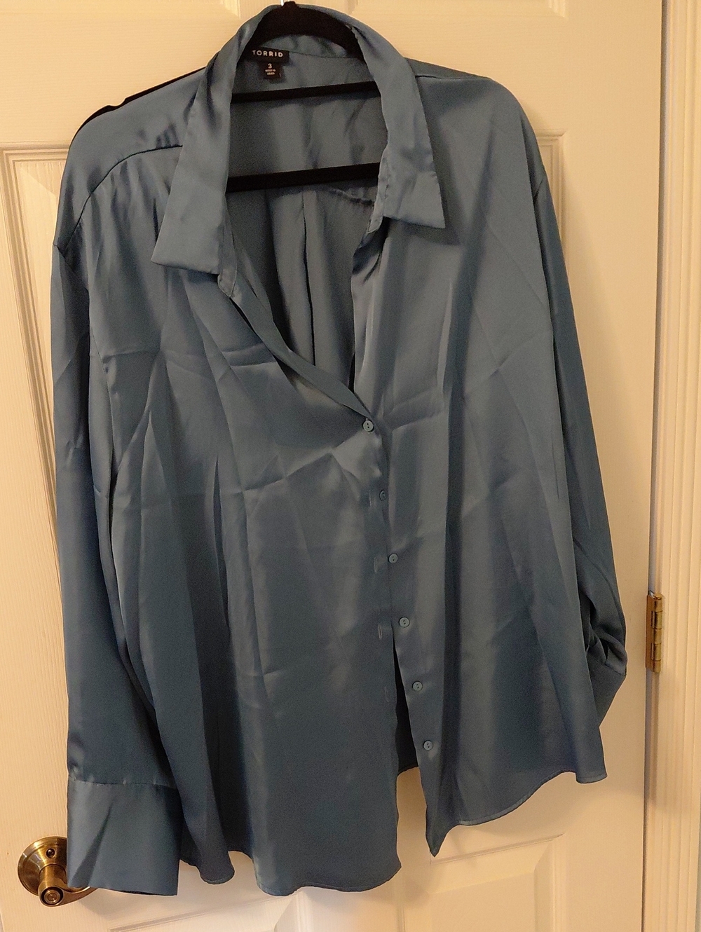 torrid Dusty Blue Satin-Look Button Down Shirt